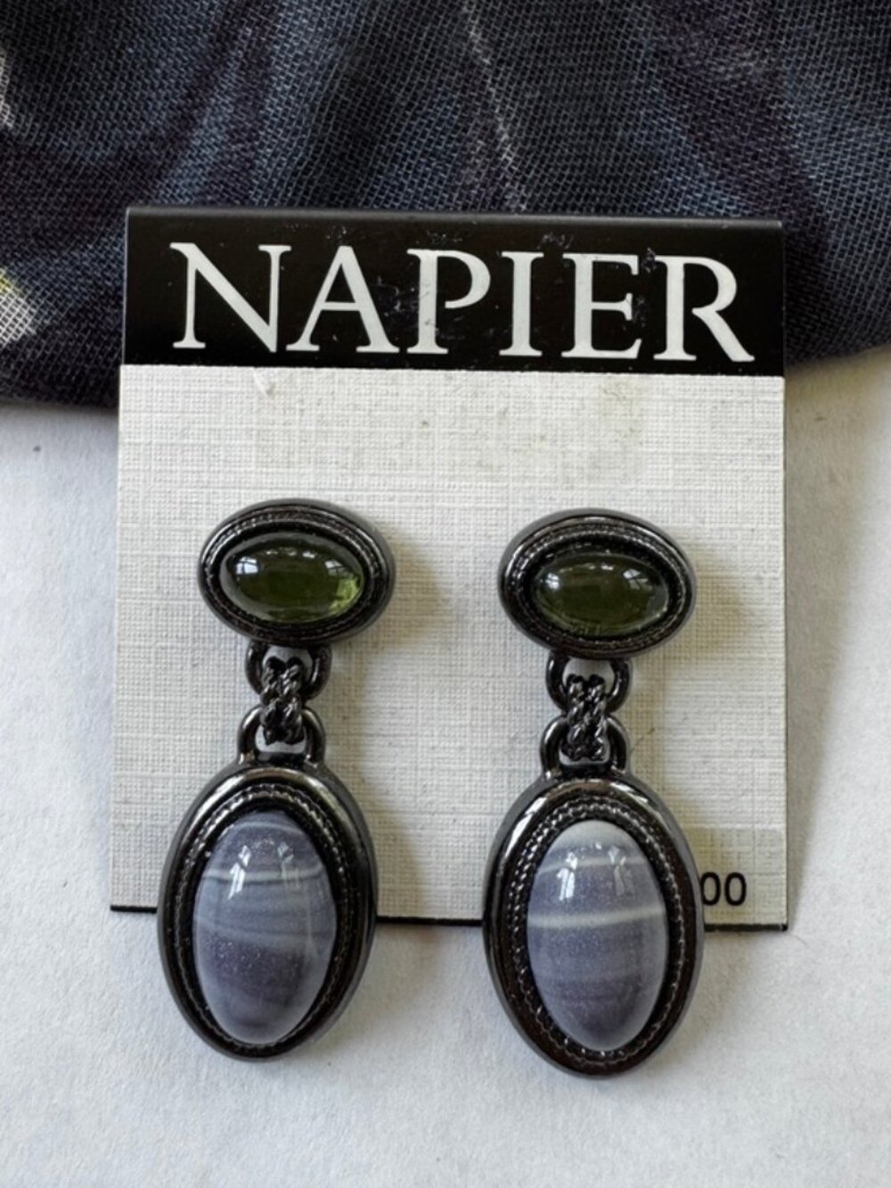 Napier Vintage Earrings Purple & Green Dangle Drop Earrings Pierced, Classic NWT
